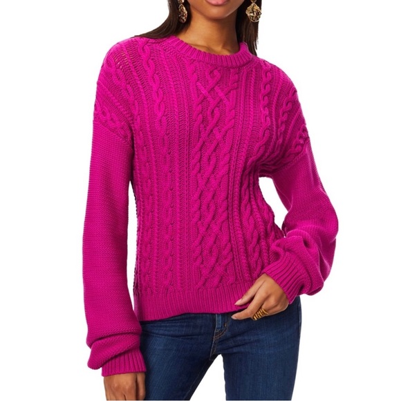 NEW RAMY BROOK PINK CABLE KNIT SWEATER - Picture 1 of 5